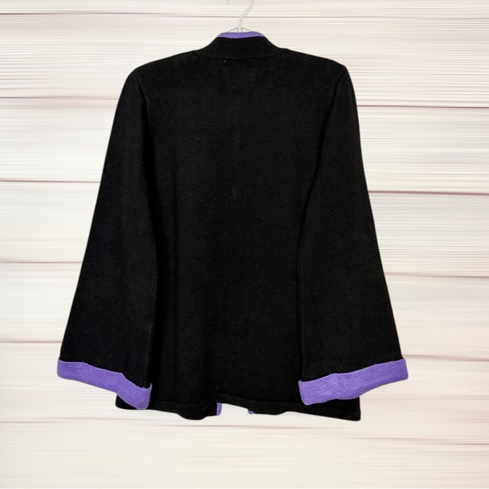 NWT Storybook Knits Black Cardigan Chinese Style Zip Front Embroidered L Vintage - Picture 8 of 14